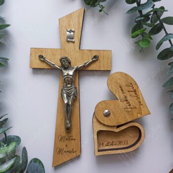 SET Drevený krížik (25 cm) a krabička na prstene