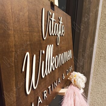 Drevená uvítacia tabuľa "Vitajte na našej svadbe" & "Willkommen" - Image 2