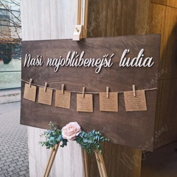 Drevený zasadací poriadok na svadbu "Naši najobľúbenejší"