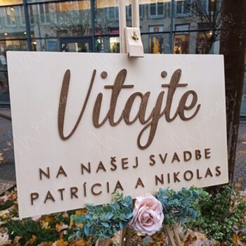 Drevená uvítacia tabuľa "Vitajte na našej svadbe s menami" - Image 6