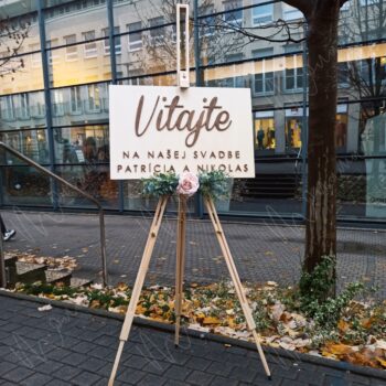 Drevená uvítacia tabuľa "Vitajte na našej svadbe s menami" - Image 5