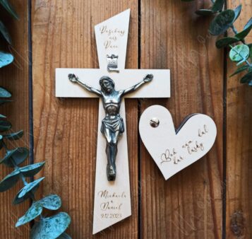 SET Drevený krížik (25 cm) a krabička na prstene