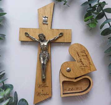 SET Drevený krížik (25 cm) a krabička na prstene