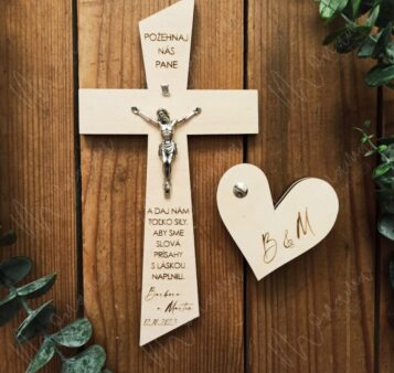SET Drevený krížik (25 cm) a krabička na prstene