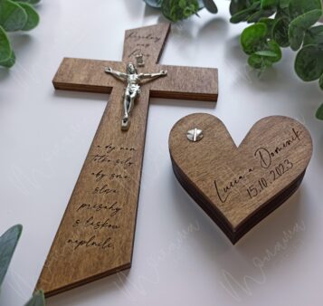 SET Drevený krížik (25 cm) a krabička na prstene