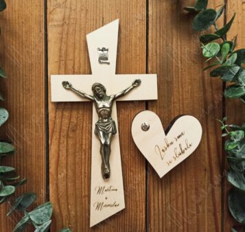 SET Drevený krížik (25 cm) a krabička na prstene